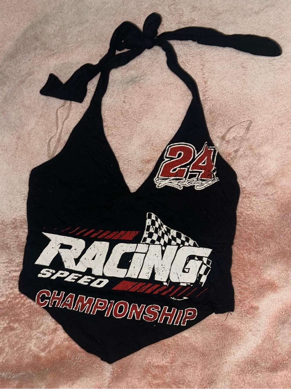 Black Racing Print Halter Top